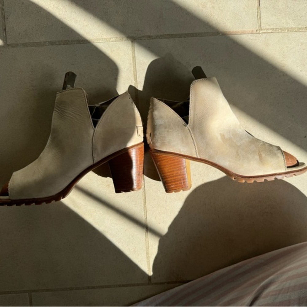 Sorel Nadia Peep Toe Ankle Neutral Leather‎ Beige Booties Shoes Women's Size 6.5 - Picture 6 of 8